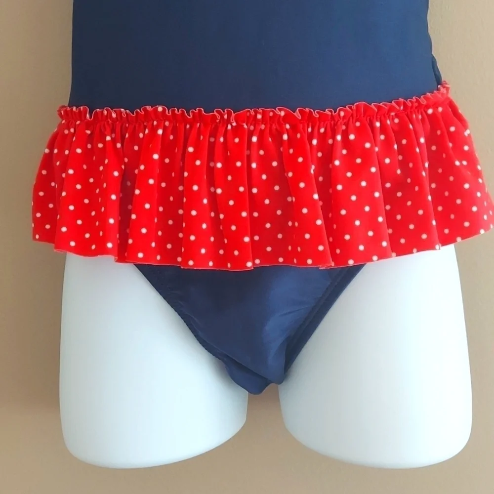 Cat & Jack 1pc swimsuit ruffle tutu polka dot - red blue whale - size 3T